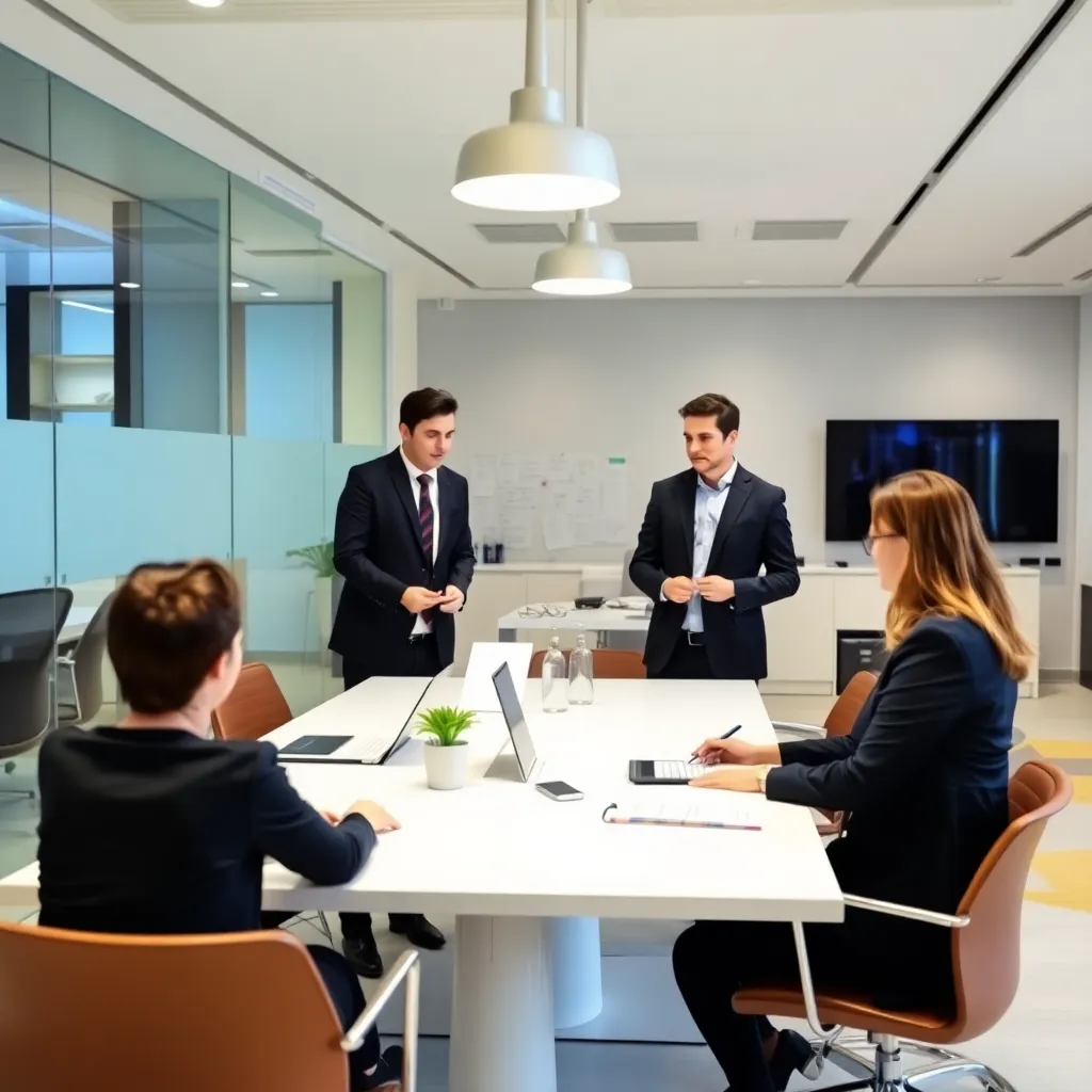 Consultores presentando servicios estratégicos a clientes en Madrid