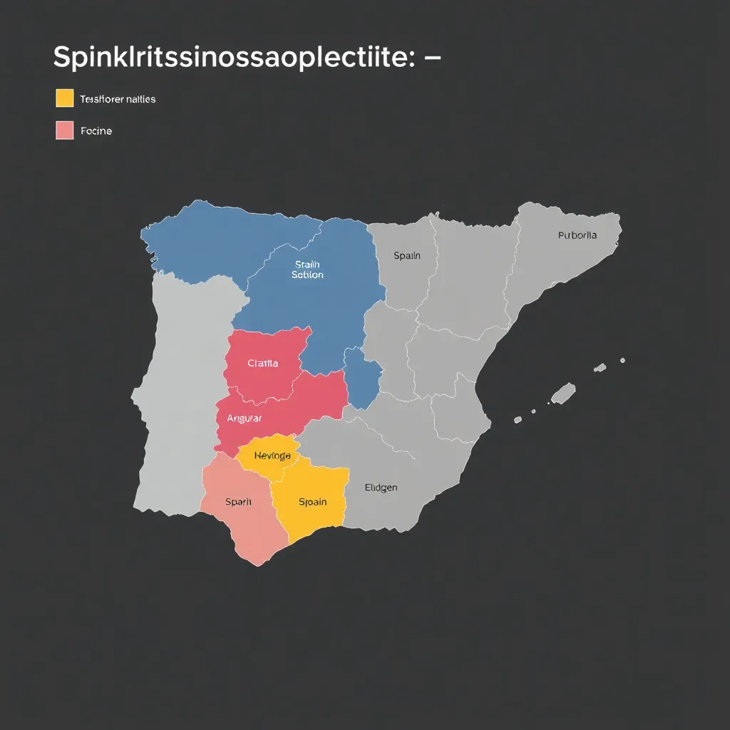 Mapa de España mostrando la distribución de los diferentes sectores económicos por regiones